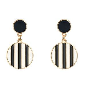 Black & White Striped Round Earrings